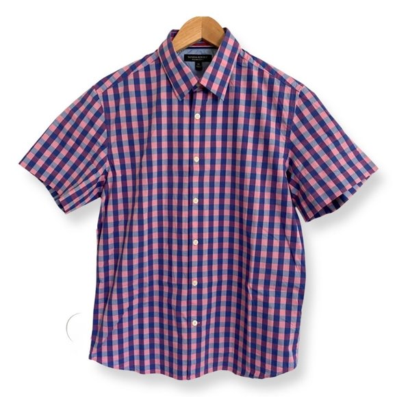 Banana Republic Men’s Button Up Shirt Medium Tailored Slim Fit Plaid Pink Blue - Picture 1 of 6